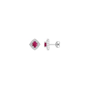 Ohrstecker 750/18 K Weissgold mit Rubin 0.88ct. und Diamanten 0.04ct.