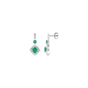 Clous d'oreilles or gris 750/18 ct avec émeraudes 0.91ct. et diamants 0.05ct.