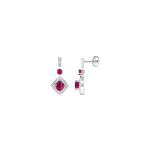 Clous d'oreilles or gris 750/18 ct avec rubis 1.20ct. et diamants 0.05ct.