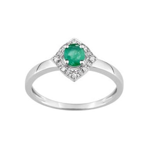Bague or gris 750/18 ct avec émeraude et diamants 0.04ct.