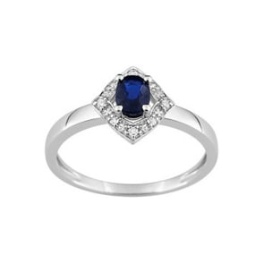 Damenring 750/18 K Weissgold mit Saphir und Diamanten 0.04ct.