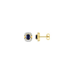 Clous d'oreilles or jaune 750/18 ct avec saphir et diamants 0.13ct.