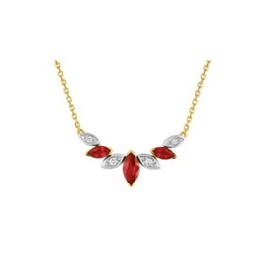 Collier or jaune 750/18 ct avec 3 rubis marquise et diamants 0.04ct.