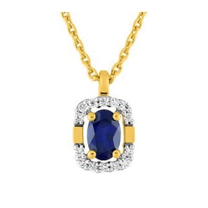 Collier mit Anhänger 750/18 K Gelbgold mit Saphir oval & Diamanten 0.09ct.
