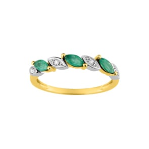 Damenring 750/18 K Gelbgold mit Smaragden Marquise und Diamanten 0.03ct.