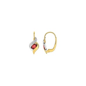 Boucle d'oreilles or jaune 750/18 ct avec rubis et diamant 0.01ct.