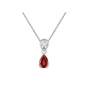 Collier mit Anhänger 750/18 K Weissgold mit Rubin Tropfen & Diamant 0.01ct.