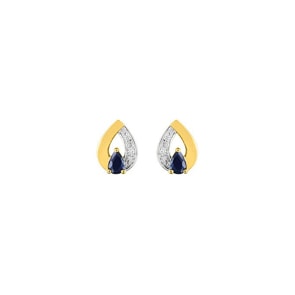 Clous d'oreilles or jaune 750/18 ct avec saphir et diamant 0.01ct.