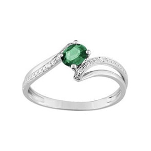 Damenring 750/18 K Weissgold mit Smaragd oval und Diamanten 0.01ct.