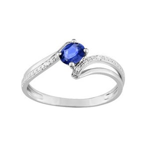 Damenring 750/18 K Weissgold mit Saphir oval und Diamanten 0.01ct.