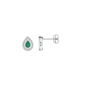 Ohrstecker 750/18 K Weissgold mit Smaragd und Diamant 0.01ct.