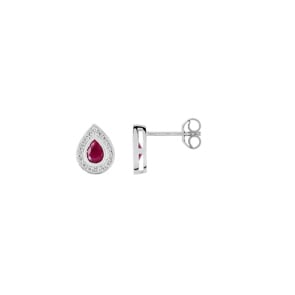 Ohrstecker 750/18 K Weissgold mit Rubin und Diamant 0.01ct.