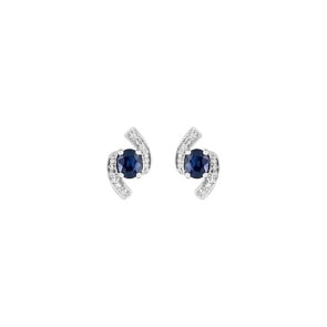 Ohrstecker 750/18 K Weissgold mit Saphir und Diamant 0.01ct.