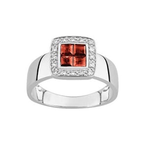 Damenring 750/18 K Weissgold mit Rubinen 0.60ct. und Diamanten 0.08ct.