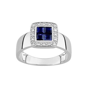 Ring 750/18 K White Gold with Sapphires 0.70ct. and Diamonds 0.08ct.