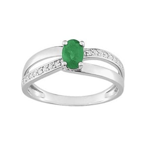 Damenring 750/18 K Weissgold mit Smaragd und Diamanten 0.02ct.