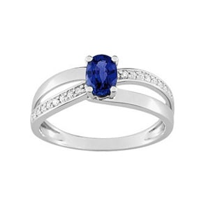 Damenring 750/18 K Weissgold mit Saphir 0.60ct. und Diamanten 0.02ct.
