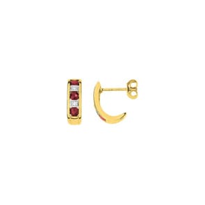 Boucles d'oreilles or jaune 750/18 ct avec rubis et diamants 0.02ct.