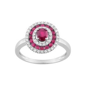 Damenring 750/18 K Weissgold mit 17 Rubinen und Diamanten 0.13ct.