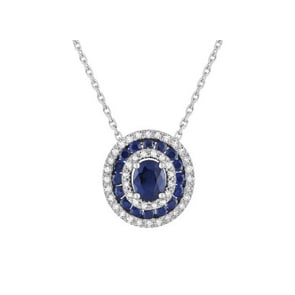 Collier mit Anhänger 750/18 K Weissgold mit Saphiren rund & Diamanten 0.13ct.