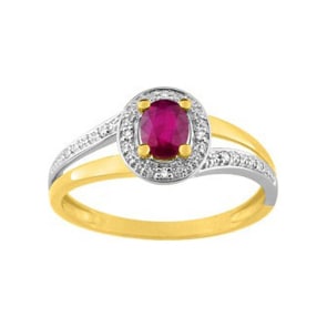 Damenring 750/18 K Gelbgold mit Rubin 0.47ct. und Diamanten 0.02ct.