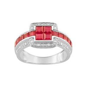 Damenring 750/18 K Weissgold mit Rubinen 1.94ct. und Diamanten 0.07ct.