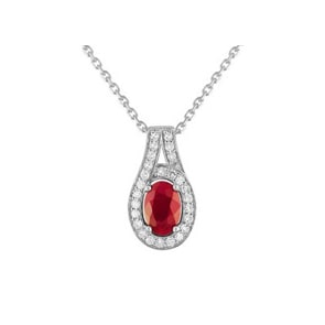 Collier mit Anhänger 750/18 K Weissgold mit Rubin oval 0.54ct. & Diamanten 0.13ct.