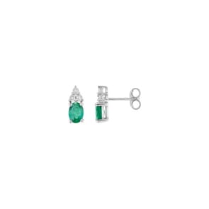 Clous d'oreilles or gris 750/18 ct avec émeraude 0.70ct. et diamant 0.01ct.