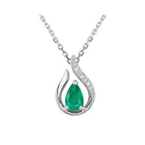 Collier or gris 750/18 ct avec émeraude & diamants 0.01ct.
