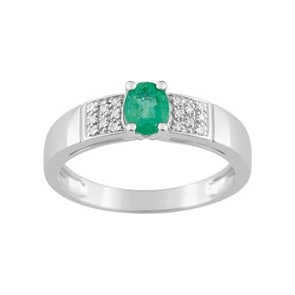 Damenring 750/18 K Weissgold mit Smaragd und Diamanten 0.04ct.