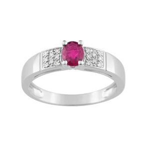 Damenring 750/18 K Weissgold mit Rubin 0.44ct. und Diamanten 0.04ct.