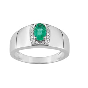 Damenring 750/18 K Weissgold mit Smaragd 0.43ct. und Diamanten 0.02ct.