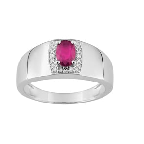 Damenring 750/18 K Weissgold mit Rubin 0.54ct. und Diamanten 0.02ct.