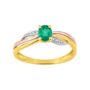 Damenring 750/18 K Tricolor mit Smaragd oval & Diamanten 0.01ct.