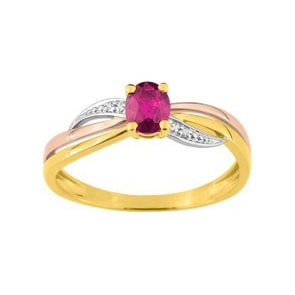 Damenring 750/18 K Tricolor mit Rubin oval & Diamanten 0.01ct.
