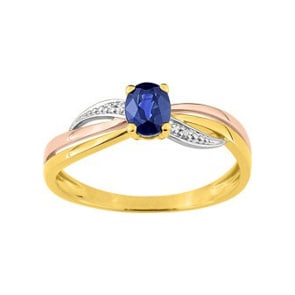 Ring 750/18 K Tricolor with oval Sapphire & Diamonds 0.01ct.