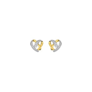 Clous d'oreilles or bicolore 750/18 ct avec diamants 0.01ct. H/p1