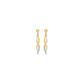 Boucles d'oreilles pendantes or bicolore 750/18 ct avec diamants 0.01ct. GH/p1p2