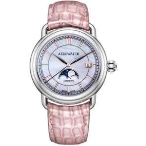 Aerowatch 1942 Automatic Moon Phase en cuir rose