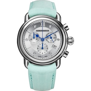 Aerowatch 1942 Chrono Diamonds en cuir turquoise Ø 42mm