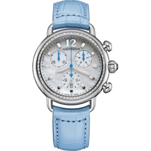 Aerowatch 1942 Chronolady Diamonds Cuir bleu