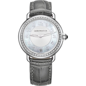 Aerowatch 1942 Lady Midsize Diamonds Leder grau