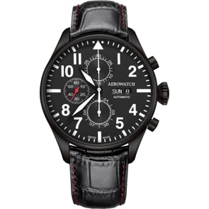 Aerowatch Les Grandes Classiques Aviator Automatic Chrono Day-Date Schwarz