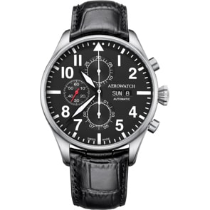 Aerowatch Les Grandes Classiques Aviator Automatic Chrono Day-Date Schwarz
