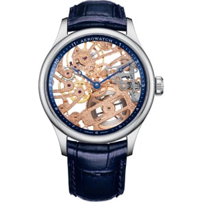 Aerowatch Renaissance Classic Skeleton Silbrig / Blau & Rosé