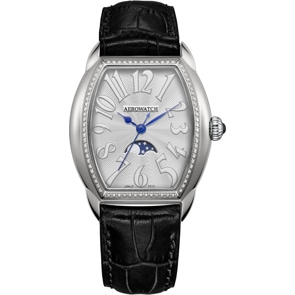 Aerowatch Streamline Lady Moon Phase Diamonds Black Leather