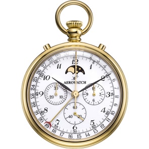 Aerowatch Taschenuhr Lépine Mechanical Chrono Moon Phase Arabic