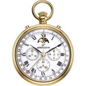 Aerowatch Taschenuhr Lépine Mechanical Chrono Moon Phase Roman