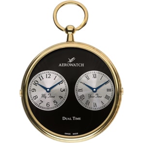 Aerowatch Taschenuhr Lépine Quartz Dual Time Goldig / Schwarz Ø 47mm