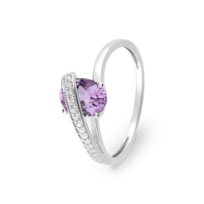 Amethyst Ring 375/9 K Weissgold mit Zirkonia